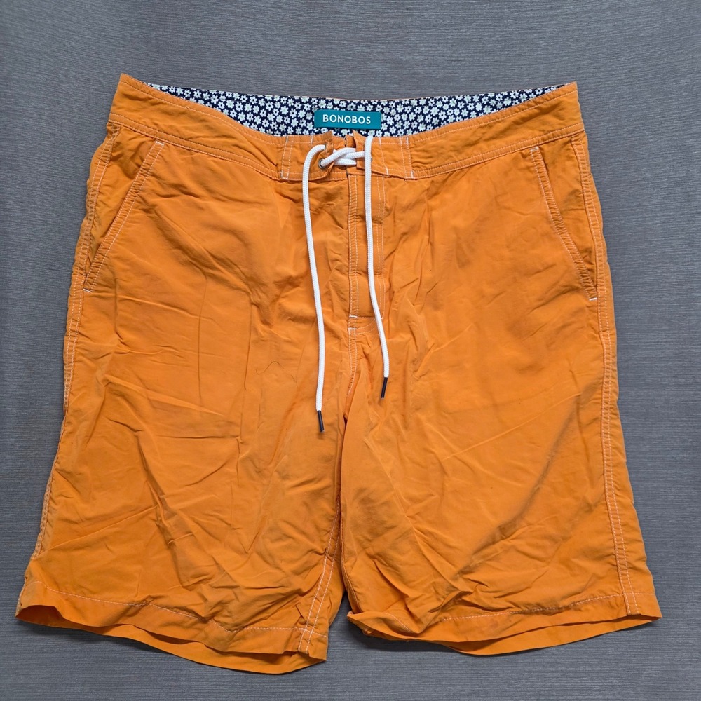 Bonobos Mens Orange Swim Trunks Board Shorts Mesh Lined Size 36 Nylon Beachwear